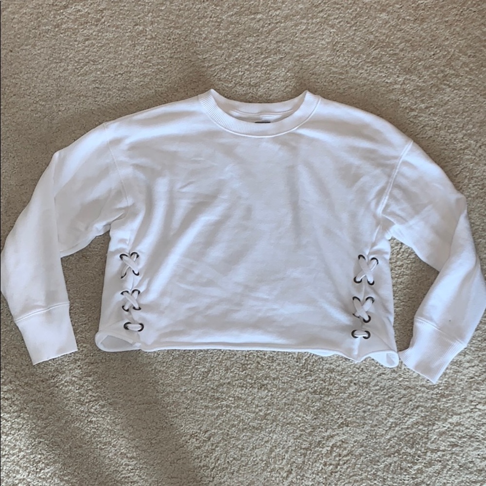 Aerie Crop White Sweatshirt with Cross Detailing